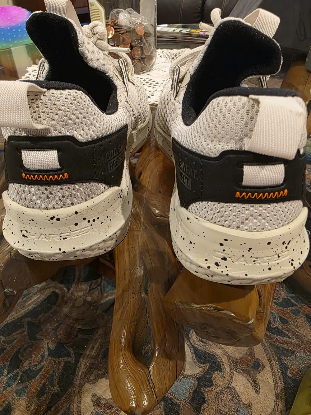 Under Armour Project Rock Sand Mesh Trainers with Orange Logo